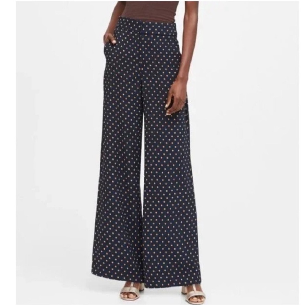 Banana Republic Navy Polka Dot Wide-Leg Pants